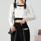 Mock Two-piece Lace Trim Cropped T-shirt T Shirt - White - One Size