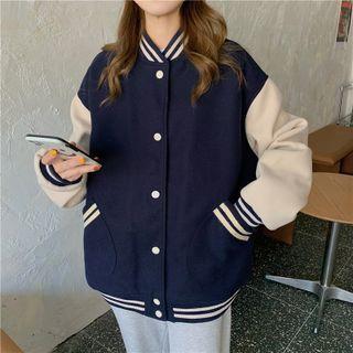 Oversized Striped Long-sleeve Baseball Jacket