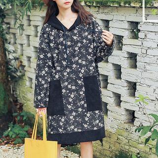Corduroy Floral Hoodie Dress
