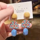 Print Acrylic Dangle Earring 1 Pair - Earrings - Yellow & Blue - One Size