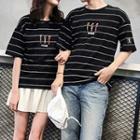 Couple Matching Embroidered Short-sleeve Striped T-shirt