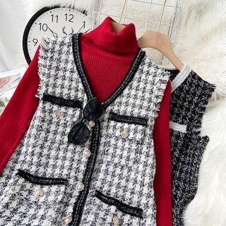 Houndstooth Tweed Buttoned Vest