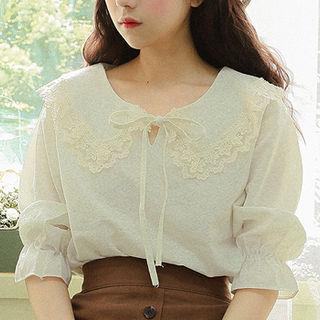 Tie-neck Laced Capelet Blouse