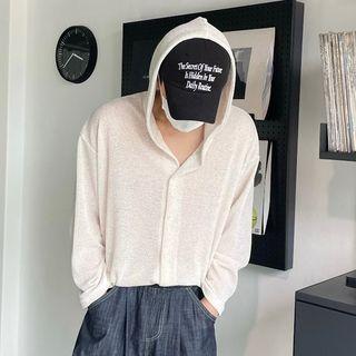 Hooded Button-up Knit Top