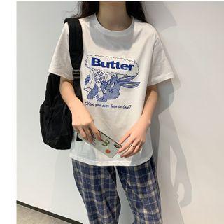 Short-sleeve T-shirt / Plaid Harem Pants