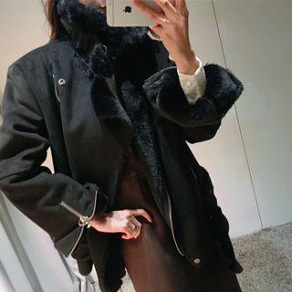 Faux-shearling Jacket With Belt