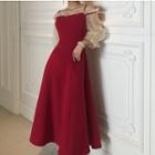 Cold Shoulder Lantern-sleeve Midi A-line Dress