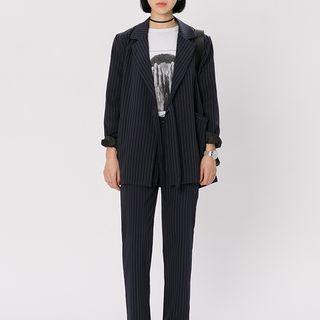 Set: Pinstripe Loose-fit Blazer + Pants