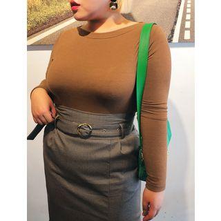 Belted Houndstooth Long H-line Skirt