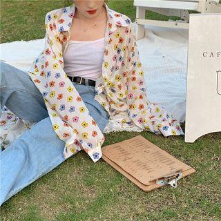 Long-sleeve Floral Light Cardigan Shirt - One Size