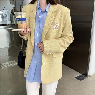 Plaid Embroidered Blazer / Long-sleeve Plain Shirt