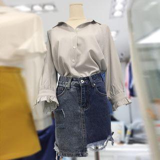 Set: Striped Shirt + Mini Denim Skirt
