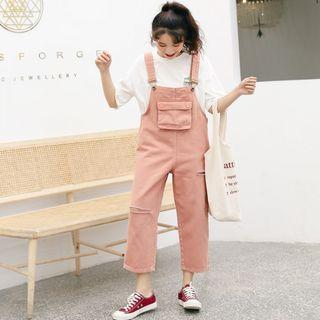 Pocketed Wide-leg Denim Jumper Pants