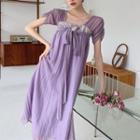 Short-sleeve Square-neck Tied Midi Dress