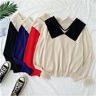 Two-tone Collared Knit Top