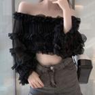 Ruffled Off-shoulder Cropped Chiffon Blouse