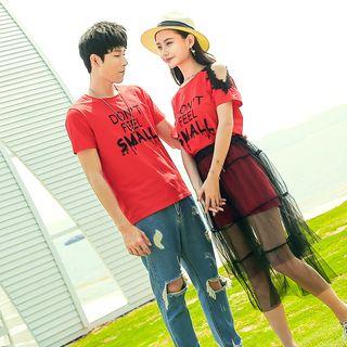 Couple Matching Short-sleeve Lettering T-shirt / Mini Dress