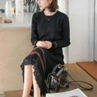 Lace-hem Midi Sweater Dress Black - One Size