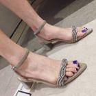 Block-heel Rhinestone Roman Sandals