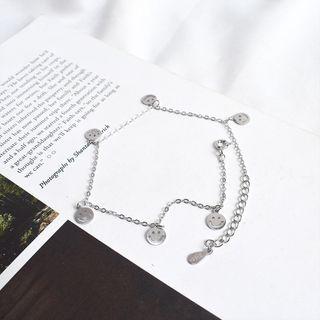 925 Sterling Silver Smiley Face Bracelet Anklet - One Size