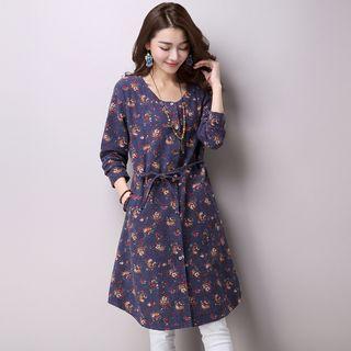 Long-sleeve Floral Shirt Dress