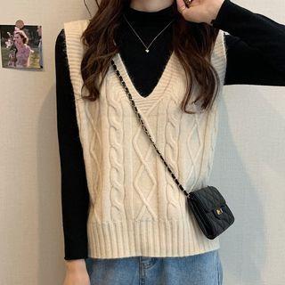 V-neck Plain Knit Horse Vest