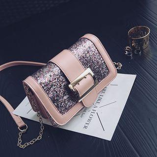 Buckled Sequined Chain Strap Crossbody Bag