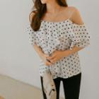 Off-shoulder Ruffed Dotted Top