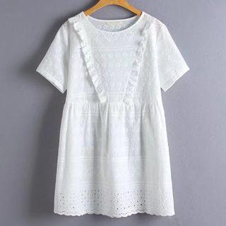 Short-sleeve Frill Trim A-line Dress