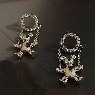 Rhinestone Bear Drop Earring 1 Pair - Silver - One Size