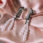 Rhinestone Knot Faux Pearl Dangle Earring 1 Pair - Faux Pearl & Tassel - Silver - One Size