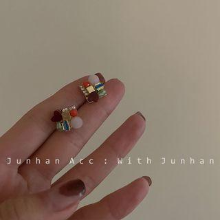Rhinestone Acrylic Alloy Earring 01 - 1 Pair - Orange & Green - One Size