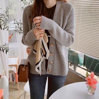 Raglan-sleeve Ribbed Cardigan
