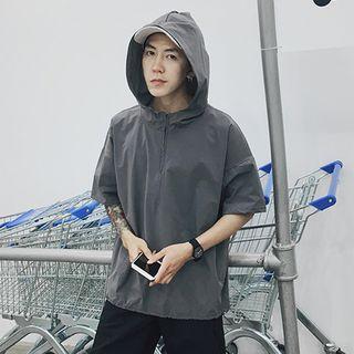 Short Sleeve Zip Placket Hoodie