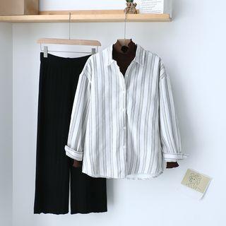 Turtleneck Long-sleeve Top / Striped Shirt / Wide-leg Pants