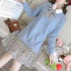 Mock Two-piece Long-sleeve Print Panel Dress