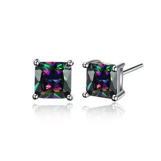 Simple Colored Cubic Zircon Square Stud Earrings Silver - One Size