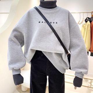 Mock Two-piece Lettering Embroidered Turtleneck Sweater