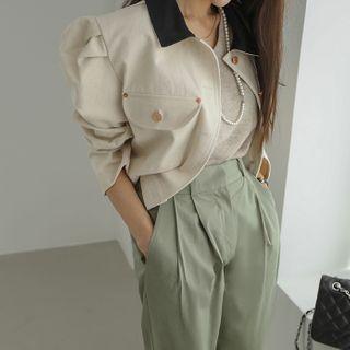 Contrast-collar Short Cotton Jacket