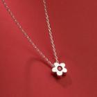 Sterling Silver Rhinestone Flower Necklace Silver - One Size
