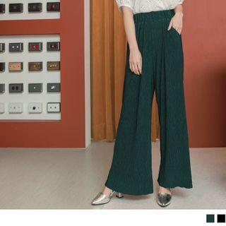 Elastic-waist Mushroom Pleated Wide-leg Pants