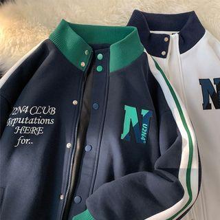 Contrast Trim Letter Embroidered Jacket