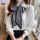 Striped Bow-neck Blouse