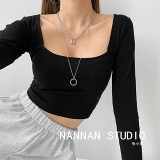 Deep Square-neck Plain Crop T-shirt