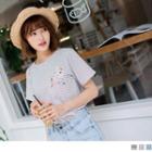 Rabbit Embroidered Striped T-shirt