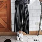 Striped Woolen Pleated Wide-leg Pants