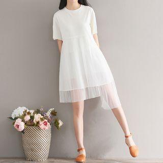 Plain Short Sleeve Mesh Dress