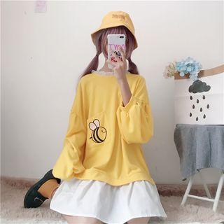 Mock Two-piece Embroidered Mini Sweatshirt Dress Yellow - One Size