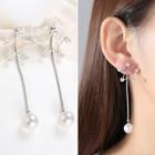 925 Sterling Silver Faux Pearl Star Dangle Earring 1 Pair - S925 Silver Stud - Silver - One Size