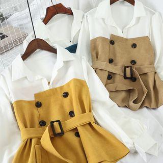 Long-sleeve Paneled Sashed Shirt